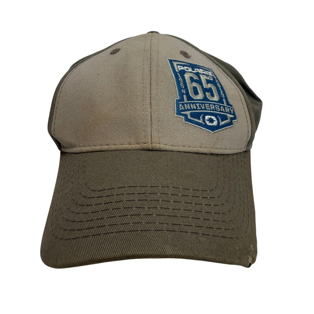 Polaris 65th Anniversary Hat OSFA Olive Tan Distressed Strapback Trucker Cap